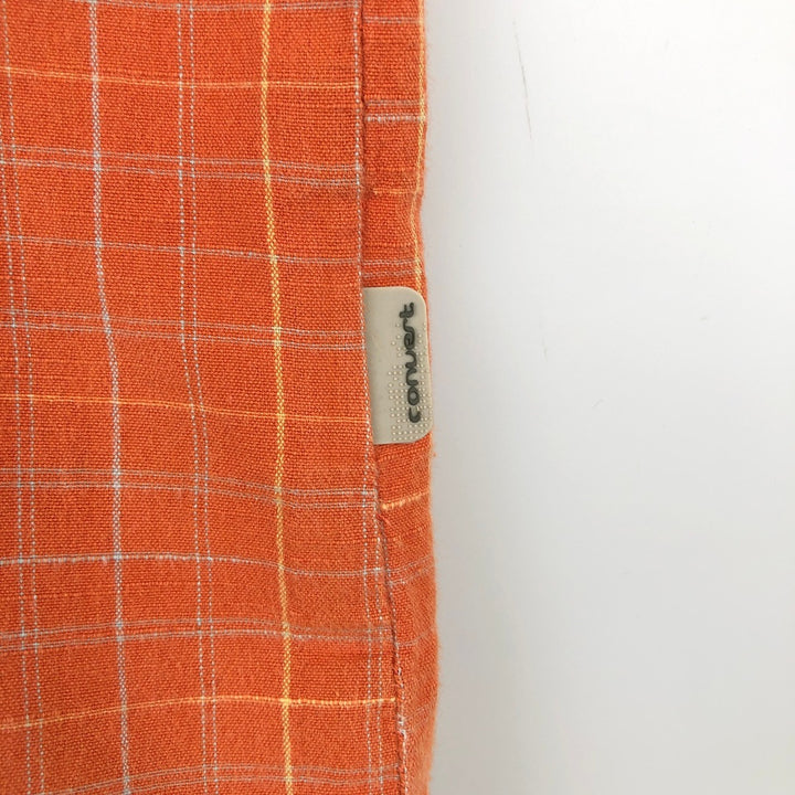 00'S Columbia Short Sleeve Cotton Check Shirt Men's Size L cotton orange type Vintage Second Hand