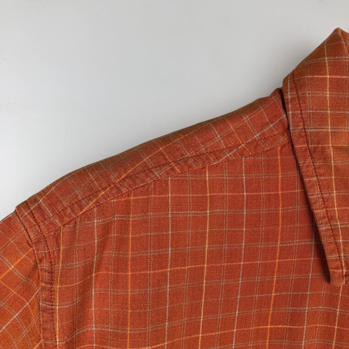 00'S Columbia Short Sleeve Cotton Check Shirt Men's Size L cotton orange type Vintage Second Hand