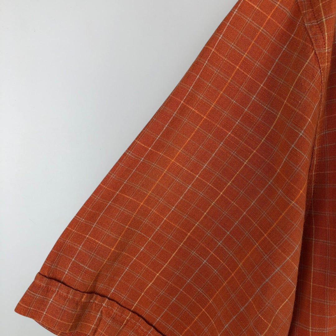 00'S Columbia Short Sleeve Cotton Check Shirt Men's Size L cotton orange type Vintage Second Hand