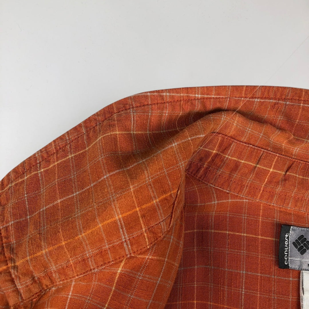 00'S Columbia Short Sleeve Cotton Check Shirt Men's Size L cotton orange type Vintage Second Hand
