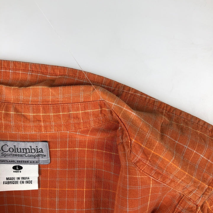 00'S Columbia Short Sleeve Cotton Check Shirt Men's Size L cotton orange type Vintage Second Hand
