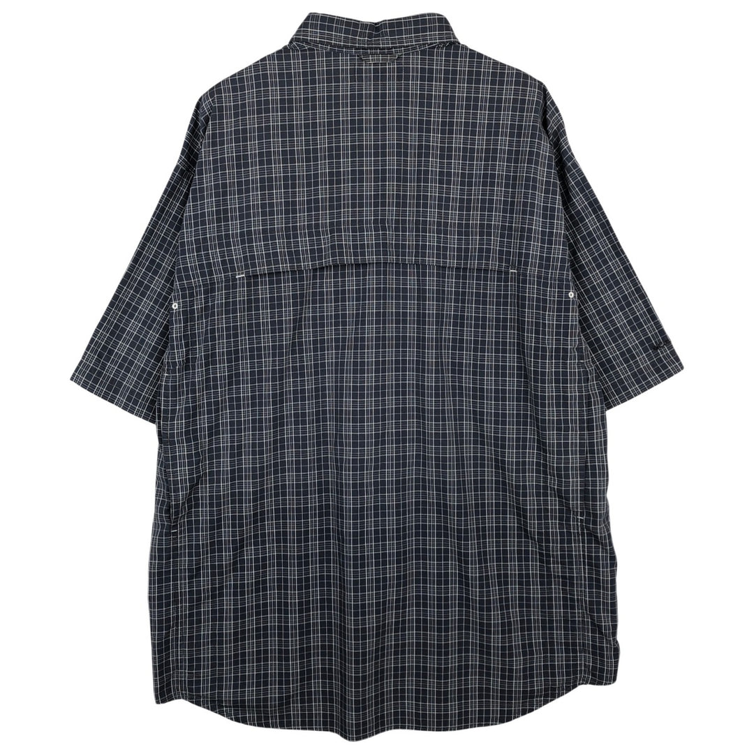 Columbia Titanium Check Pattern Short-Sleeve Nylon Shirt, Men's Size XL (approx.) Nylon navy blue type Vintage Second Hand