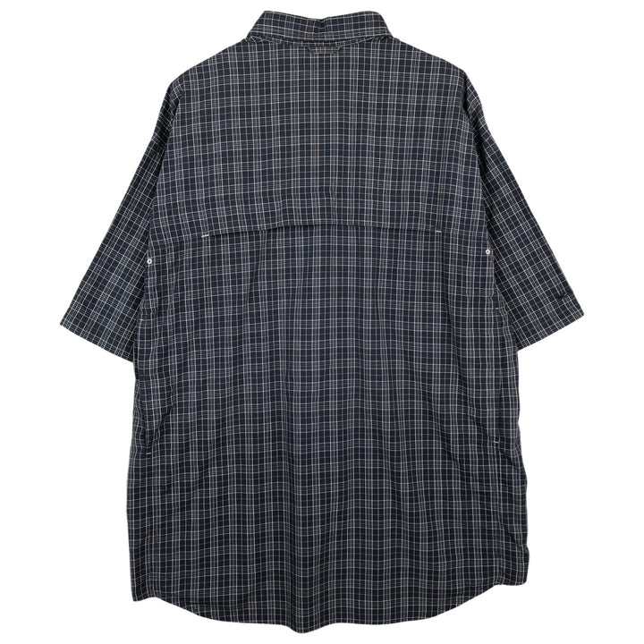 Columbia Titanium Check Pattern Short-Sleeve Nylon Shirt, Men's Size XL (approx.) Nylon navy blue type Vintage Second Hand