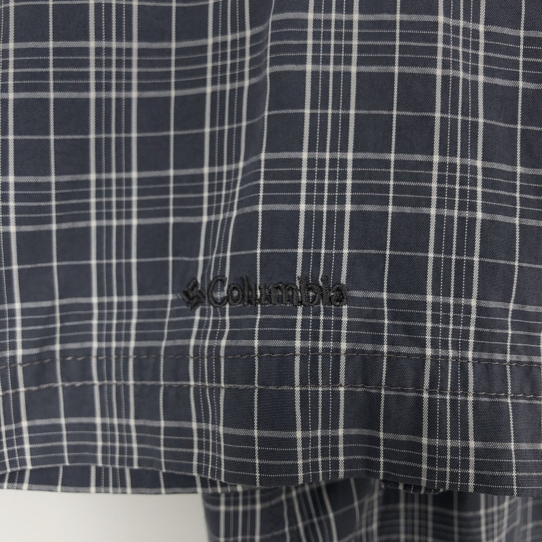 Columbia Titanium Check Pattern Short-Sleeve Nylon Shirt, Men's Size XL (approx.) Nylon navy blue type Vintage Second Hand