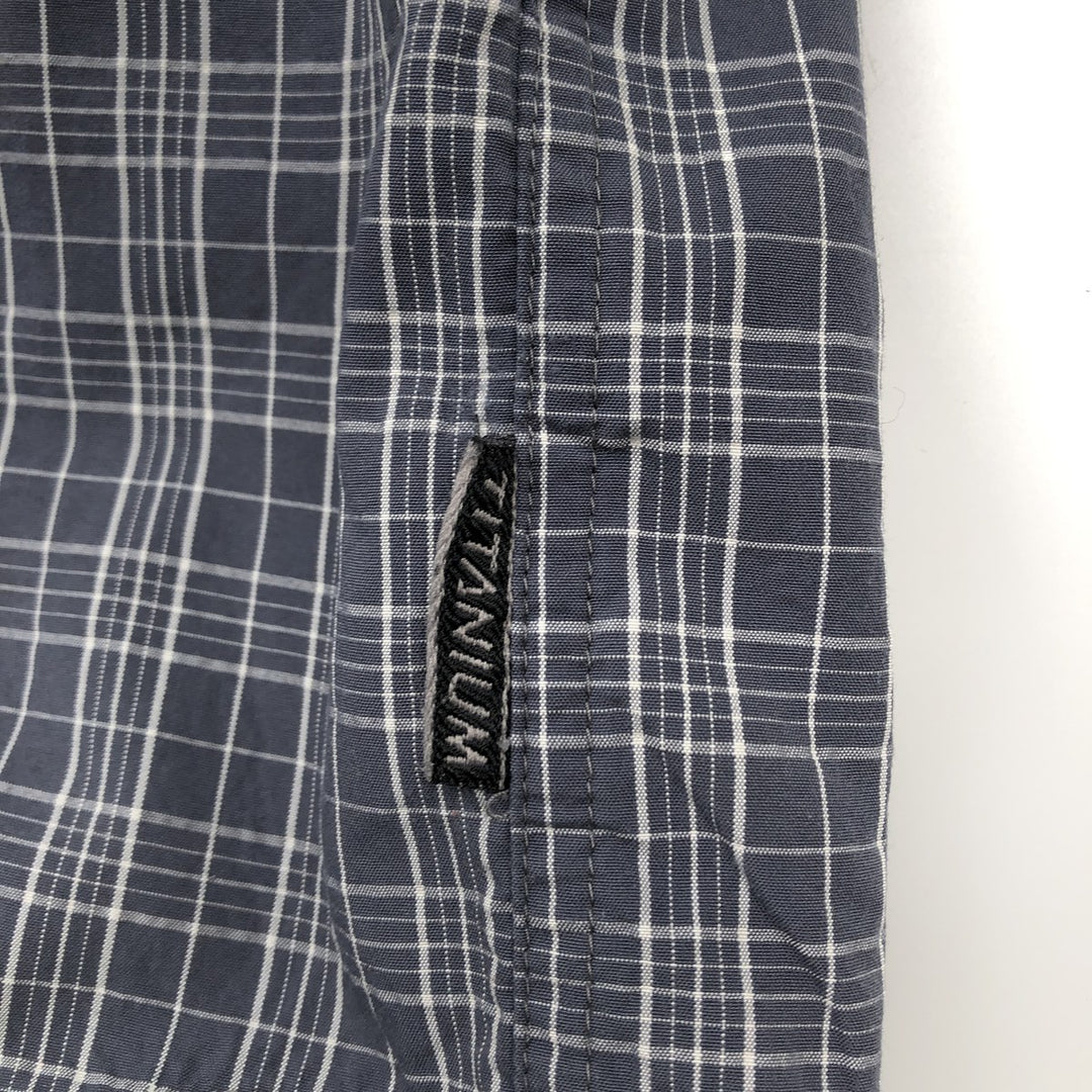Columbia Titanium Check Pattern Short-Sleeve Nylon Shirt, Men's Size XL (approx.) Nylon navy blue type Vintage Second Hand
