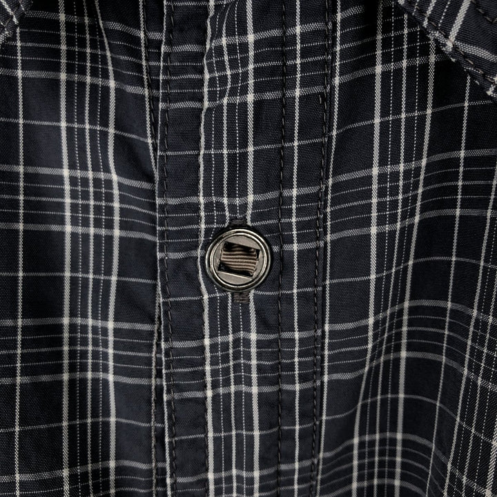 Columbia Titanium Check Pattern Short-Sleeve Nylon Shirt, Men's Size XL (approx.) Nylon navy blue type Vintage Second Hand