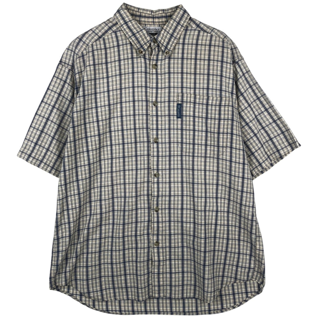 00'S Columbia Short Sleeve Button Down Check Shirt Men's Size L cotton Beige type Vintage Second Hand