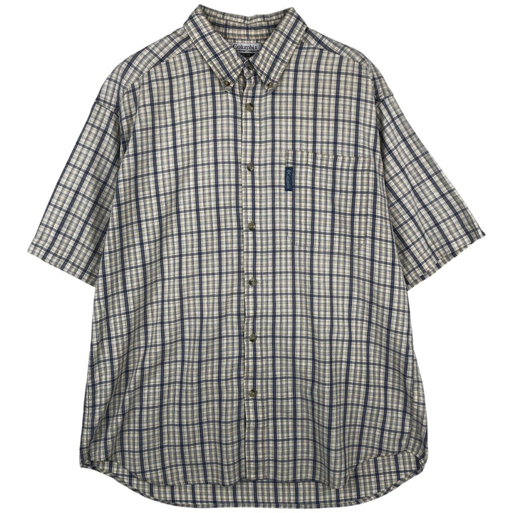 00'S Columbia Short Sleeve Button Down Check Shirt Men's Size L cotton Beige type Vintage Second Hand