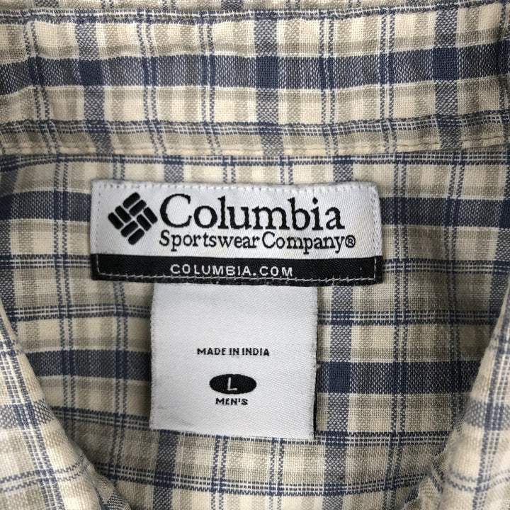 00'S Columbia Short Sleeve Button Down Check Shirt Men's Size L cotton Beige type Vintage Second Hand
