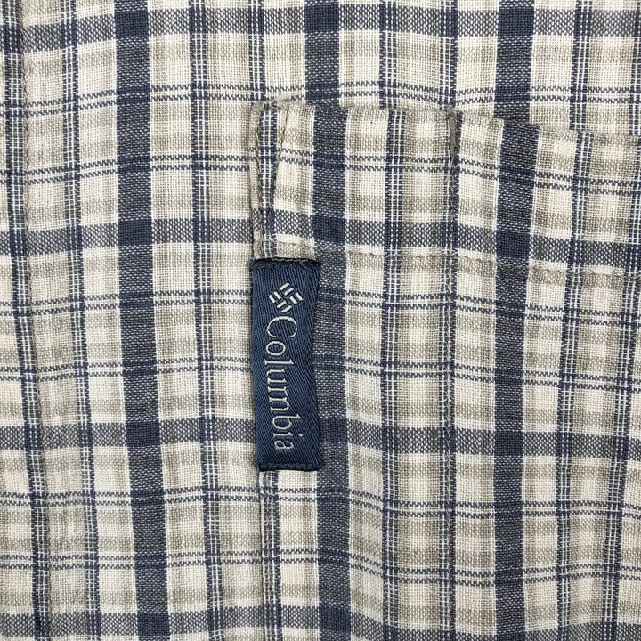 00'S Columbia Short Sleeve Button Down Check Shirt Men's Size L cotton Beige type Vintage Second Hand