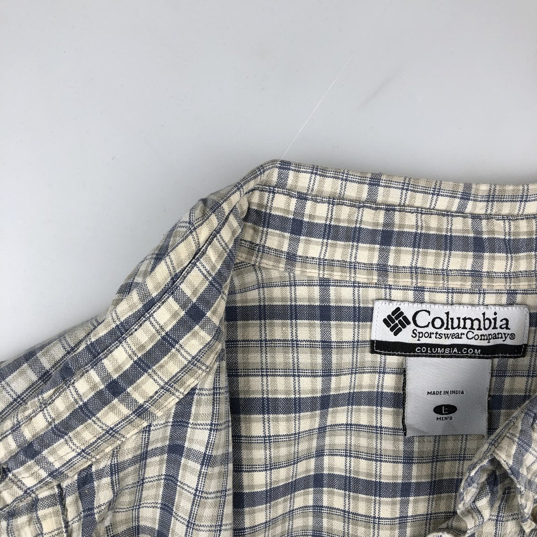 00'S Columbia Short Sleeve Button Down Check Shirt Men's Size L cotton Beige type Vintage Second Hand