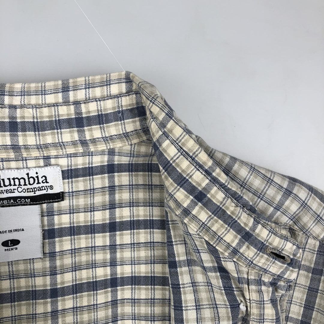 00'S Columbia Short Sleeve Button Down Check Shirt Men's Size L cotton Beige type Vintage Second Hand