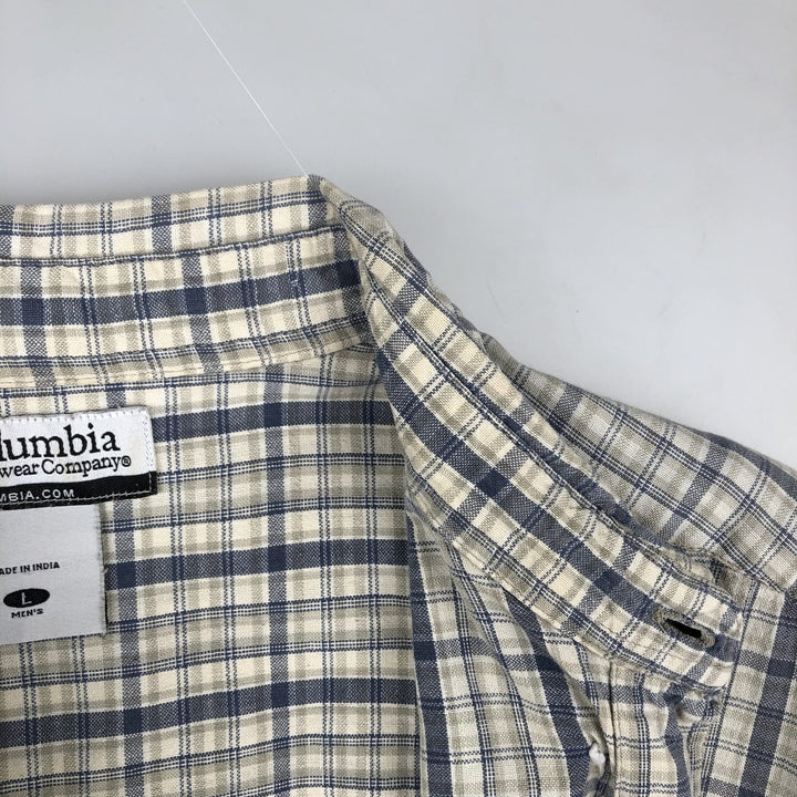 00'S Columbia Short Sleeve Button Down Check Shirt Men's Size L cotton Beige type Vintage Second Hand
