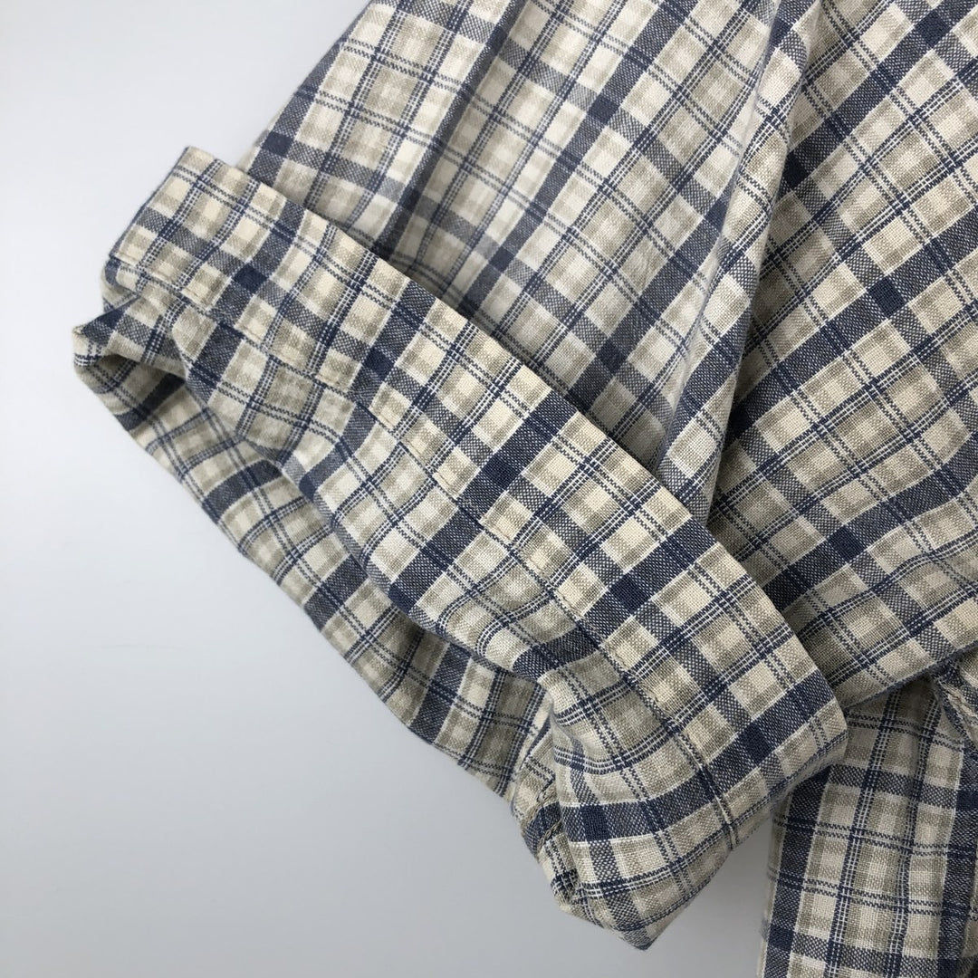 00'S Columbia Short Sleeve Button Down Check Shirt Men's Size L cotton Beige type Vintage Second Hand