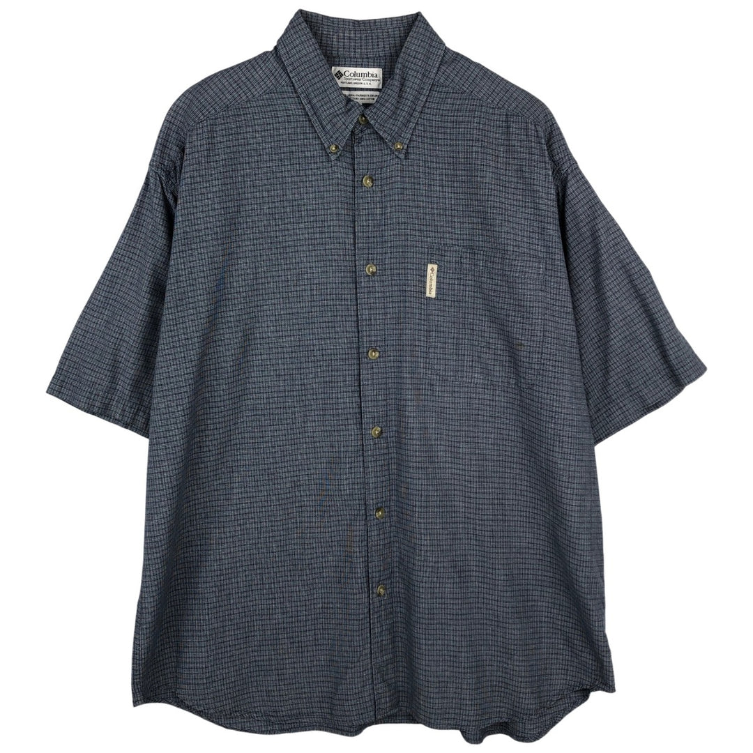 2000'S Columbia long-sleeved button-down check shirt, men's size XL cotton navy blue type Vintage Second Hand
