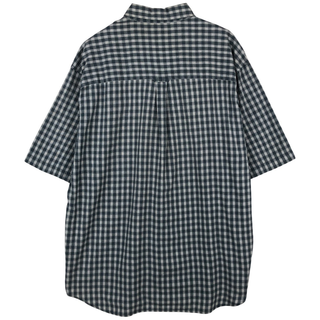 00'S Columbia Short Sleeve Button Down Check Shirt Men's XL cotton navy blue type Vintage Second Hand