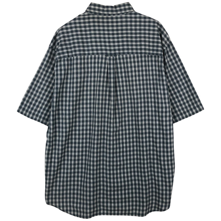00'S Columbia Short Sleeve Button Down Check Shirt Men's XL cotton navy blue type Vintage Second Hand