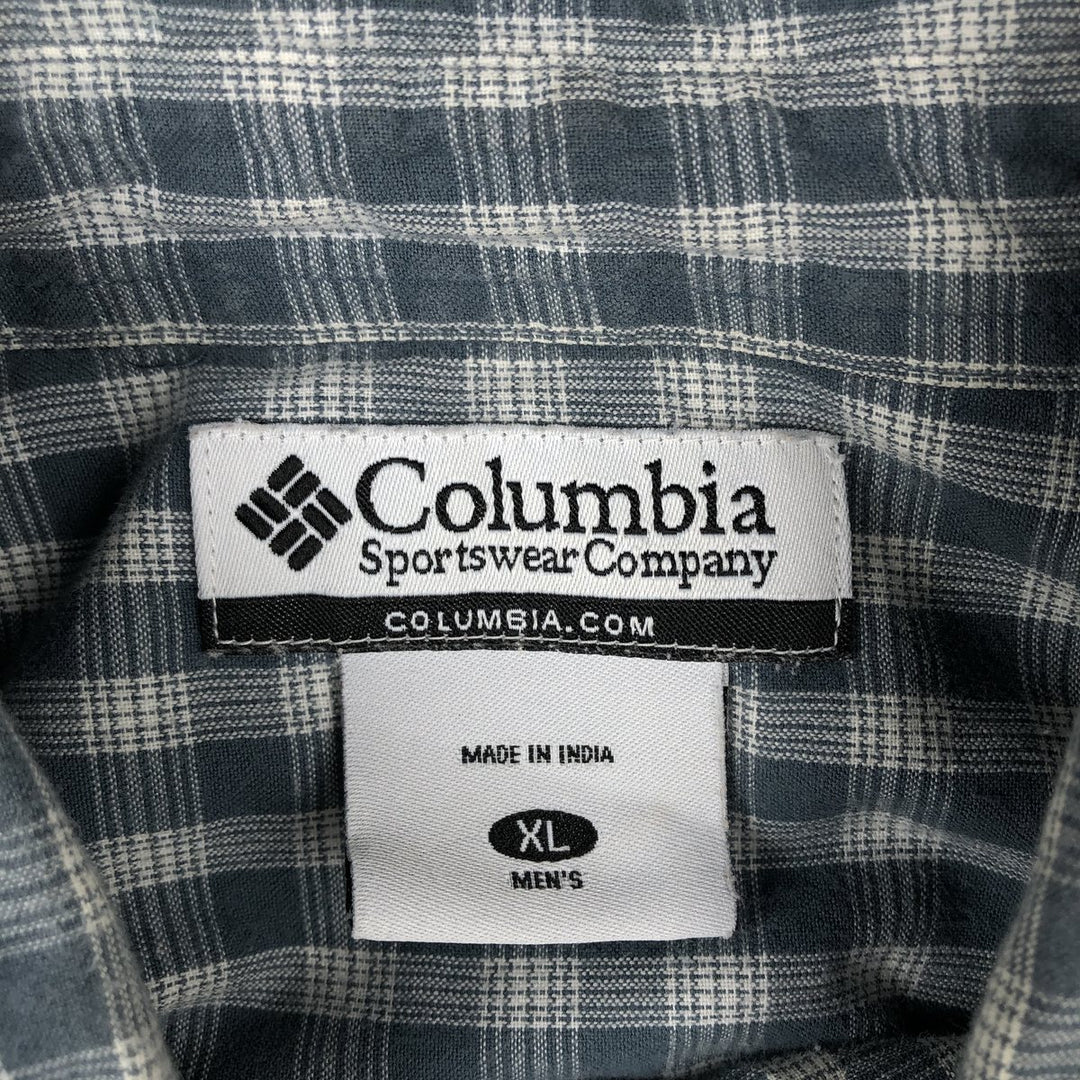00'S Columbia Short Sleeve Button Down Check Shirt Men's XL cotton navy blue type Vintage Second Hand