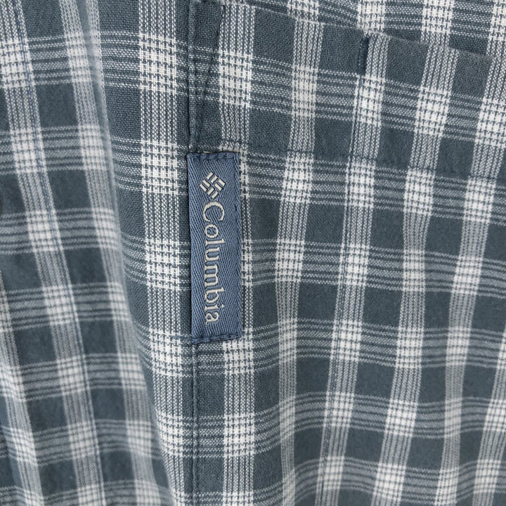 00'S Columbia Short Sleeve Button Down Check Shirt Men's XL cotton navy blue type Vintage Second Hand