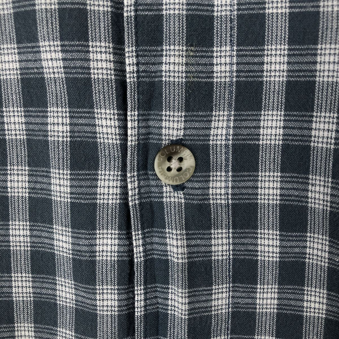 00'S Columbia Short Sleeve Button Down Check Shirt Men's XL cotton navy blue type Vintage Second Hand