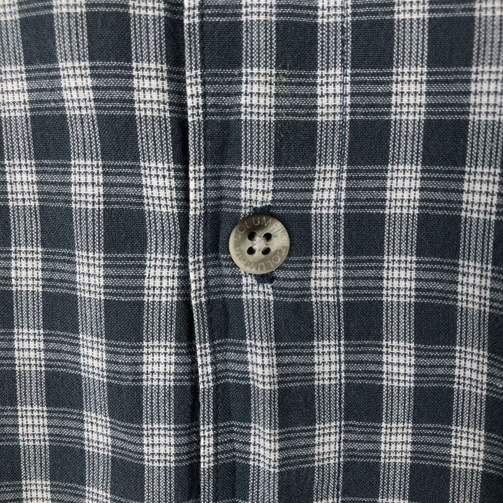 00'S Columbia Short Sleeve Button Down Check Shirt Men's XL cotton navy blue type Vintage Second Hand