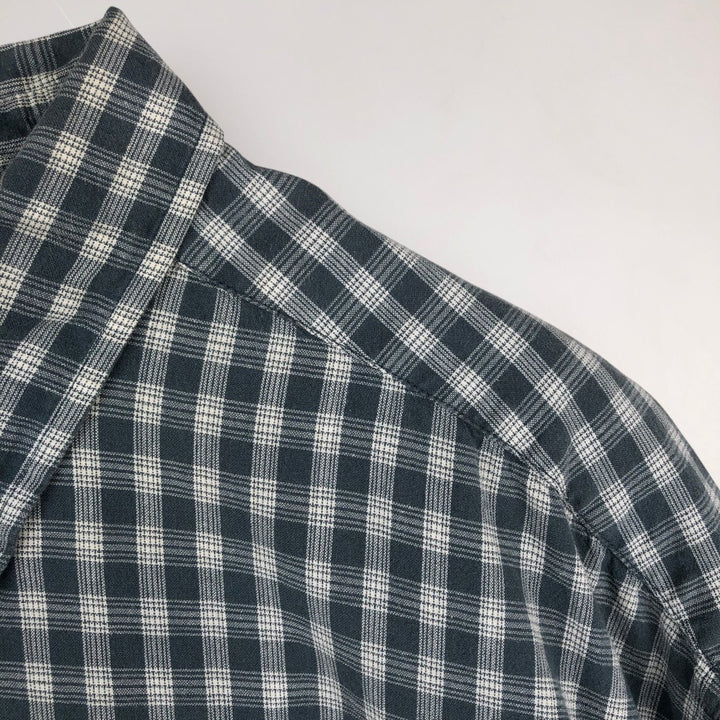 00'S Columbia Short Sleeve Button Down Check Shirt Men's XL cotton navy blue type Vintage Second Hand