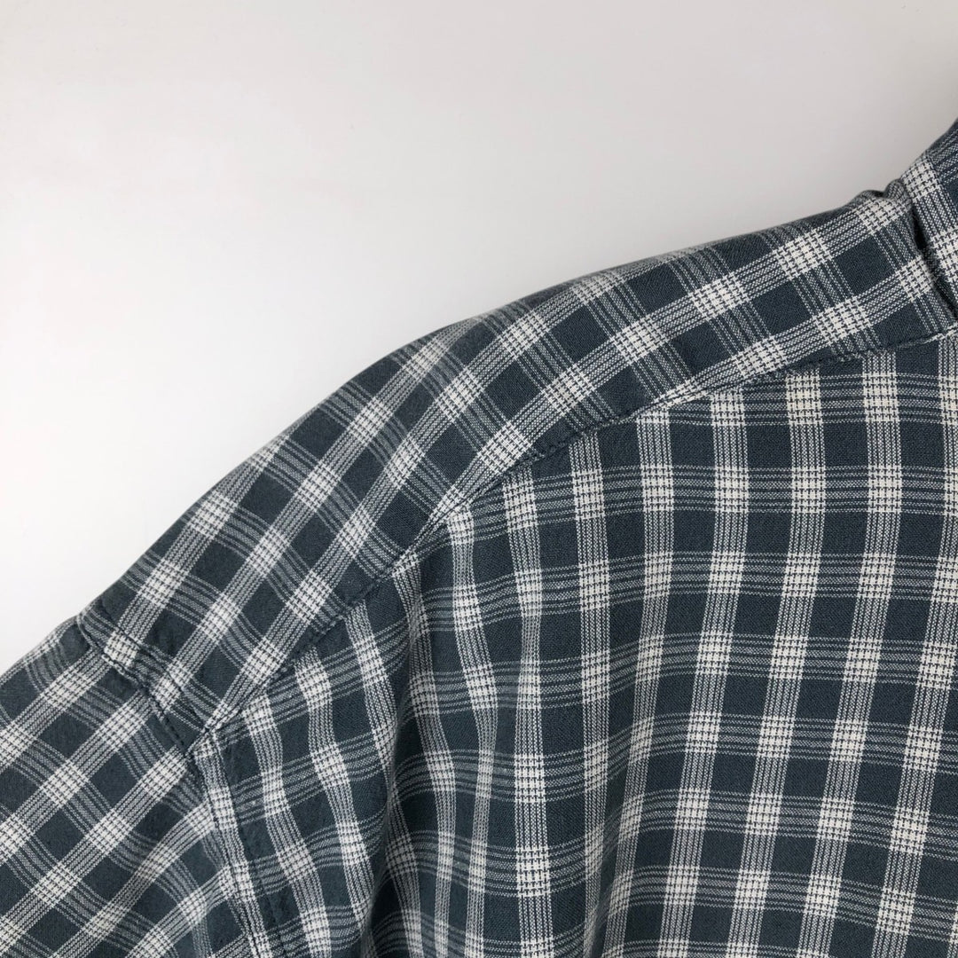 00'S Columbia Short Sleeve Button Down Check Shirt Men's XL cotton navy blue type Vintage Second Hand