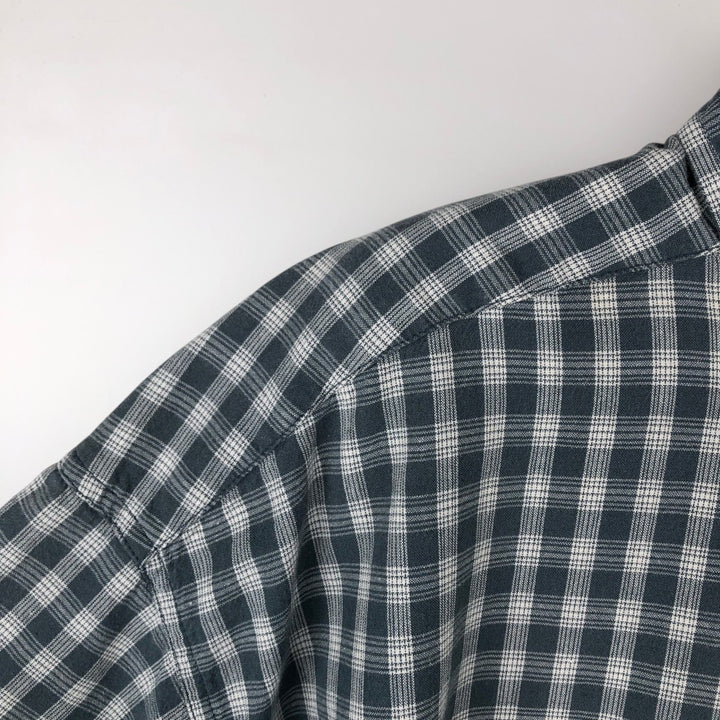 00'S Columbia Short Sleeve Button Down Check Shirt Men's XL cotton navy blue type Vintage Second Hand