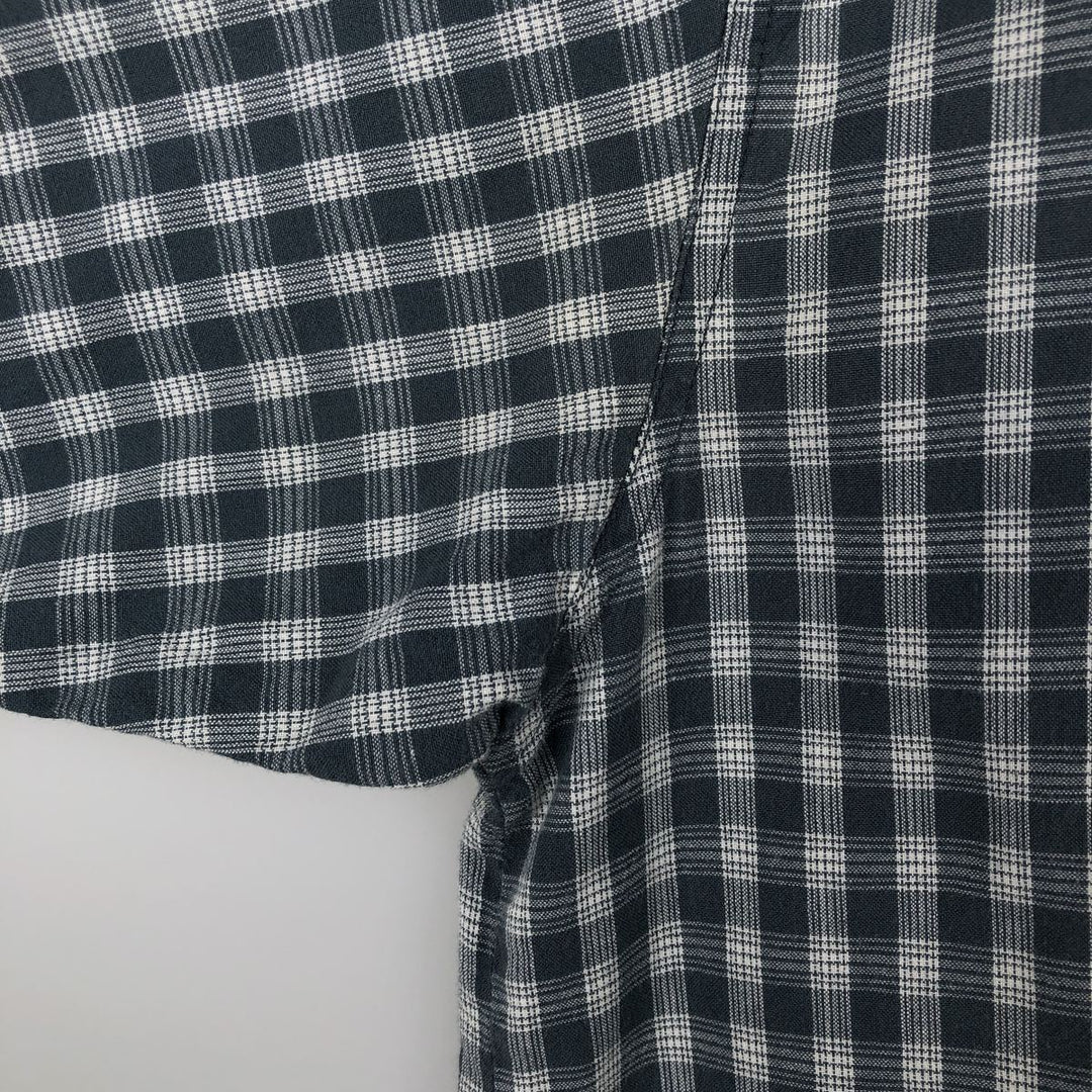 00'S Columbia Short Sleeve Button Down Check Shirt Men's XL cotton navy blue type Vintage Second Hand