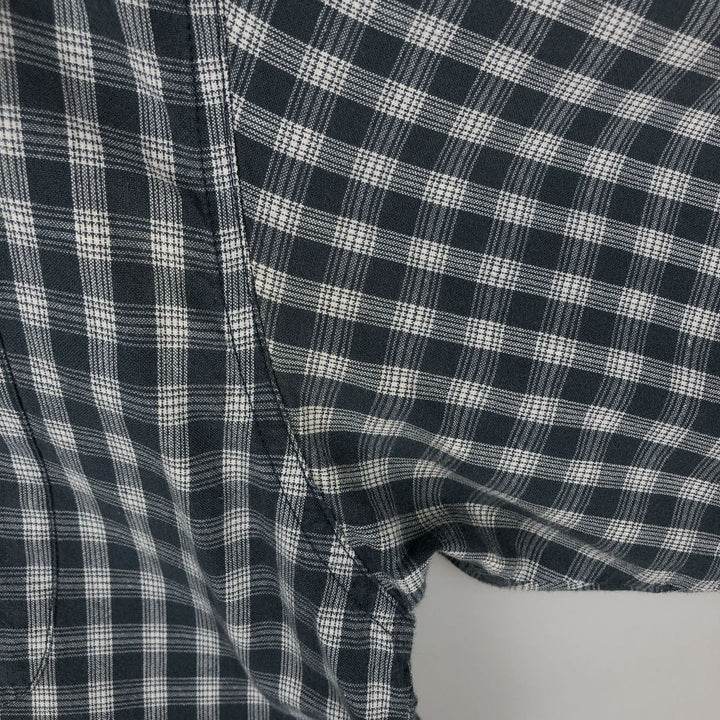 00'S Columbia Short Sleeve Button Down Check Shirt Men's XL cotton navy blue type Vintage Second Hand