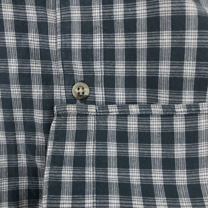 00'S Columbia Short Sleeve Button Down Check Shirt Men's XL cotton navy blue type Vintage Second Hand