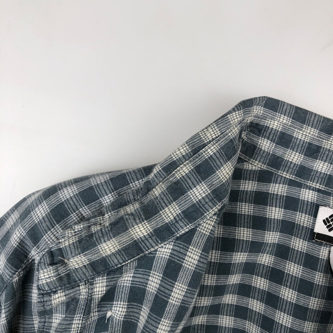 00'S Columbia Short Sleeve Button Down Check Shirt Men's XL cotton navy blue type Vintage Second Hand