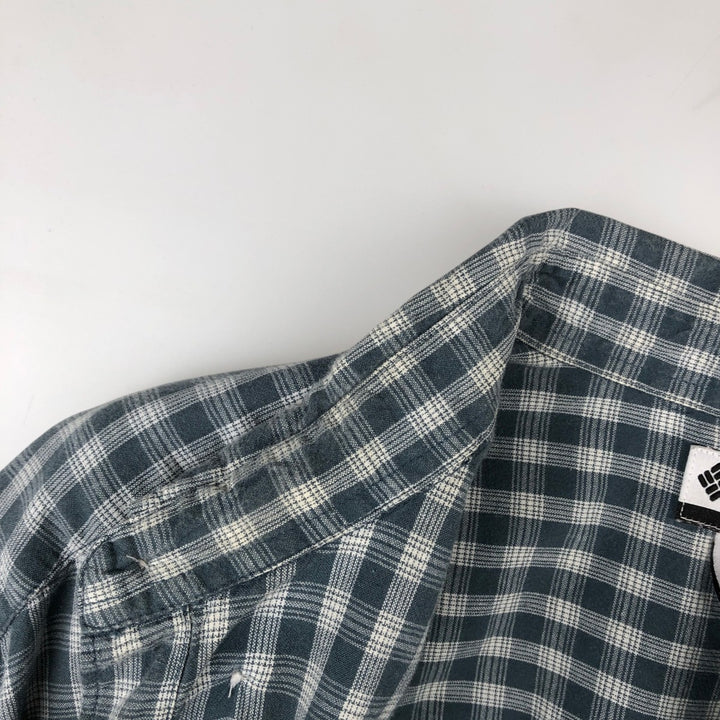 00'S Columbia Short Sleeve Button Down Check Shirt Men's XL cotton navy blue type Vintage Second Hand