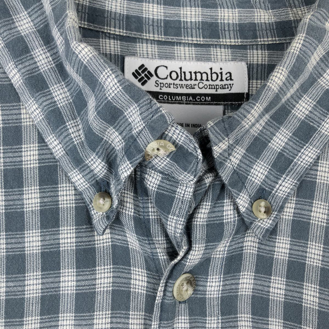 00'S Columbia Short Sleeve Button Down Check Shirt Men's XL cotton navy blue type Vintage Second Hand