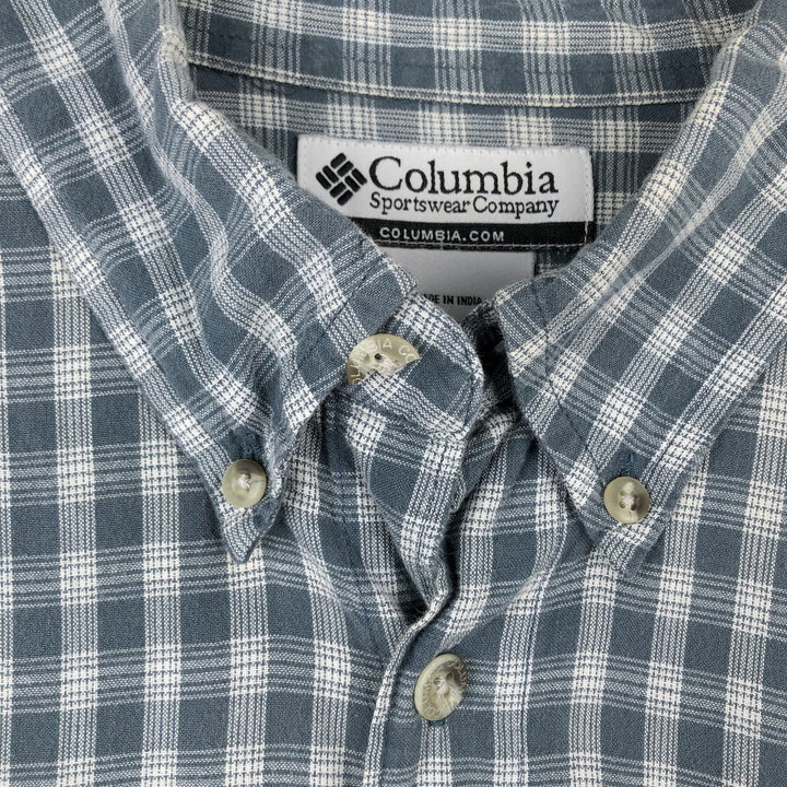 00'S Columbia Short Sleeve Button Down Check Shirt Men's XL cotton navy blue type Vintage Second Hand