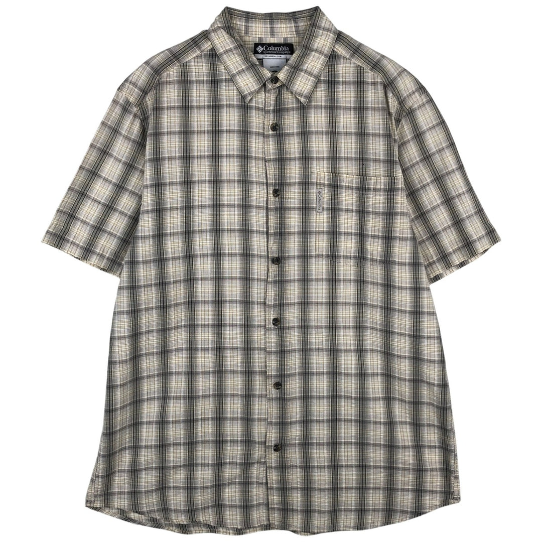 00'S Columbia Short Sleeve Cotton Check Shirt Men's Size L cotton gray type Vintage Second Hand