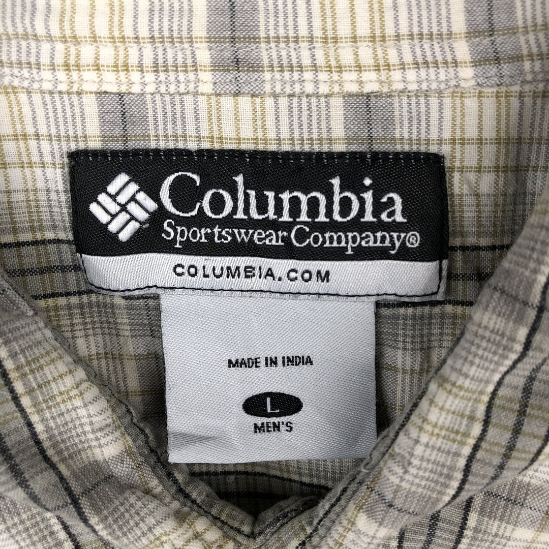 00'S Columbia Short Sleeve Cotton Check Shirt Men's Size L cotton gray type Vintage Second Hand