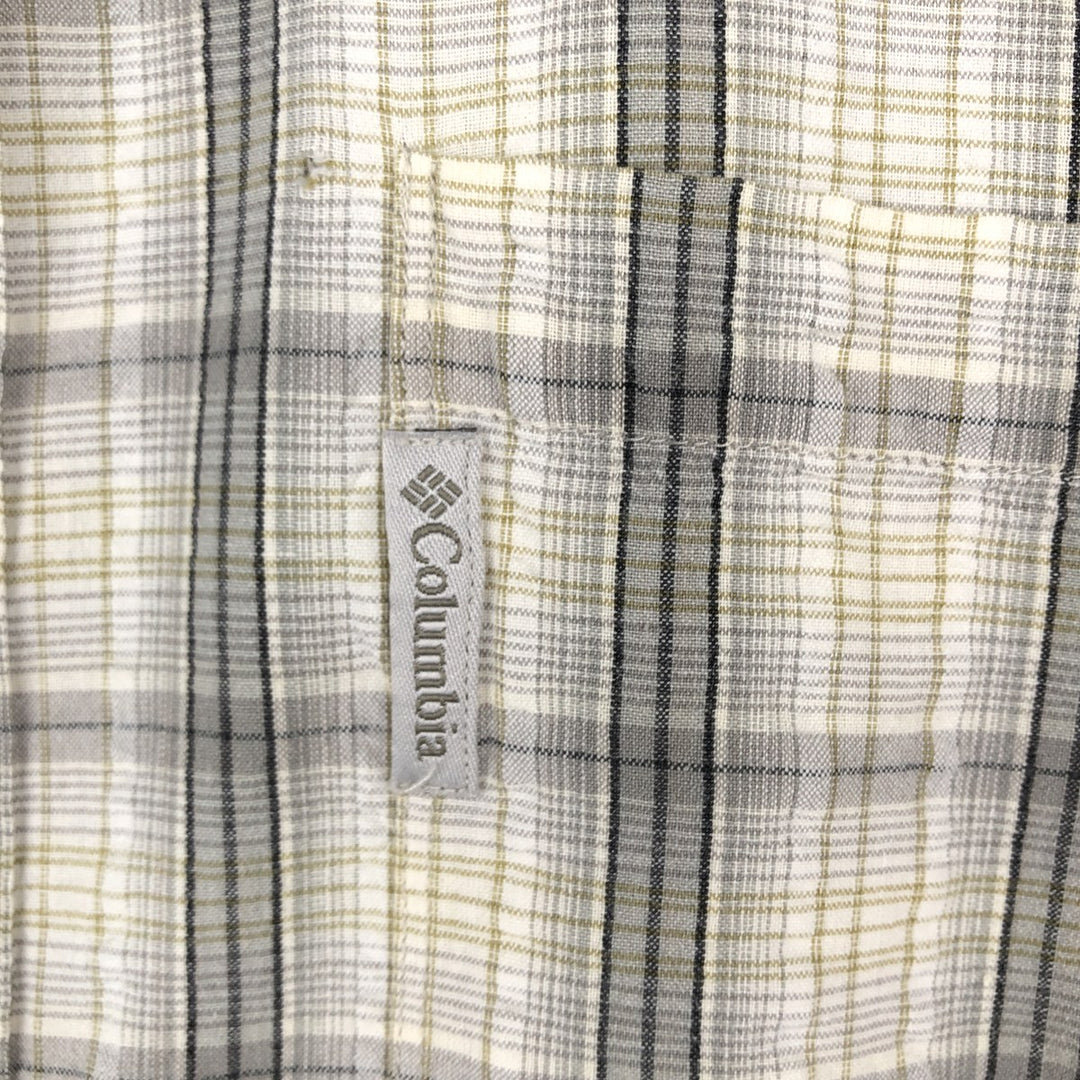 00'S Columbia Short Sleeve Cotton Check Shirt Men's Size L cotton gray type Vintage Second Hand