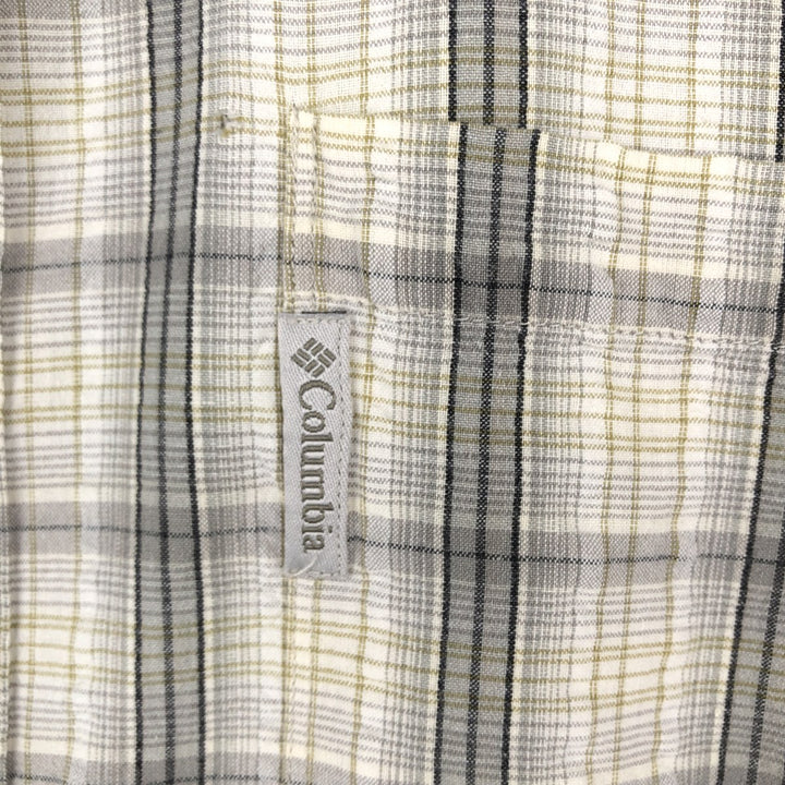 00'S Columbia Short Sleeve Cotton Check Shirt Men's Size L cotton gray type Vintage Second Hand