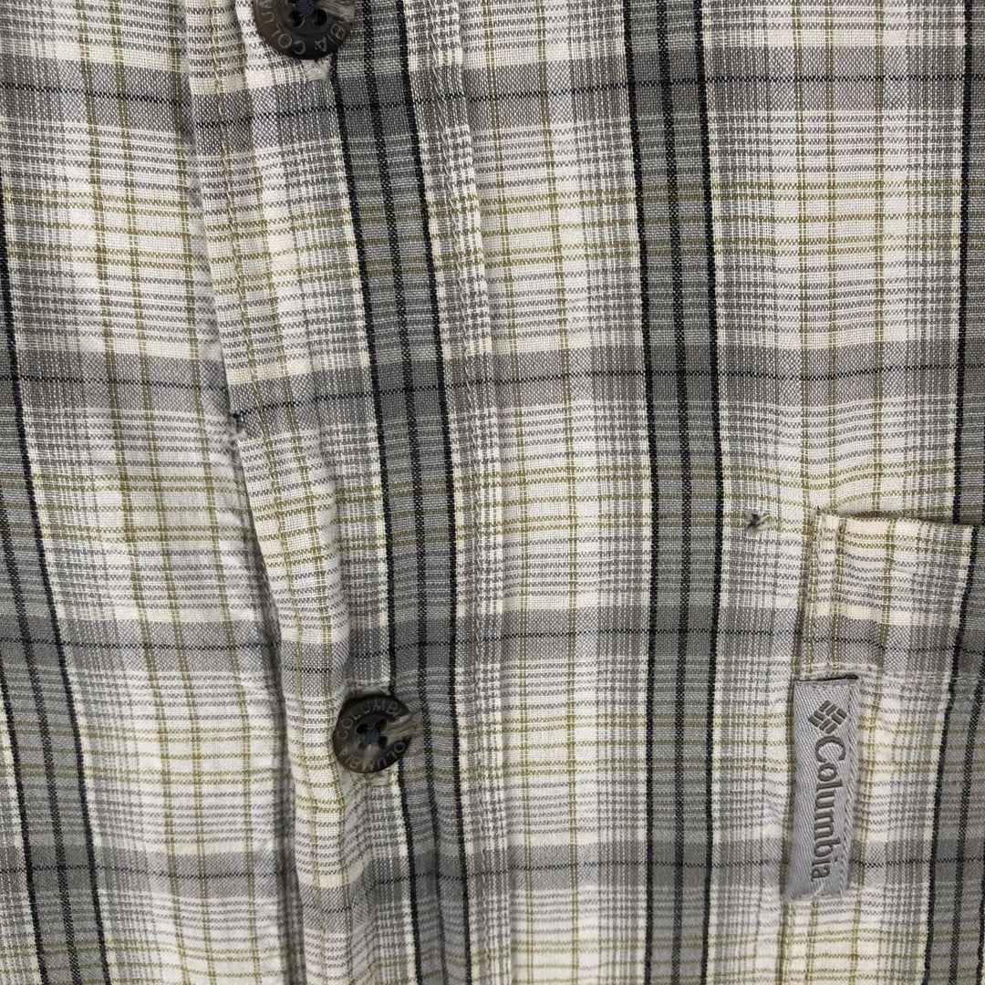00'S Columbia Short Sleeve Cotton Check Shirt Men's Size L cotton gray type Vintage Second Hand