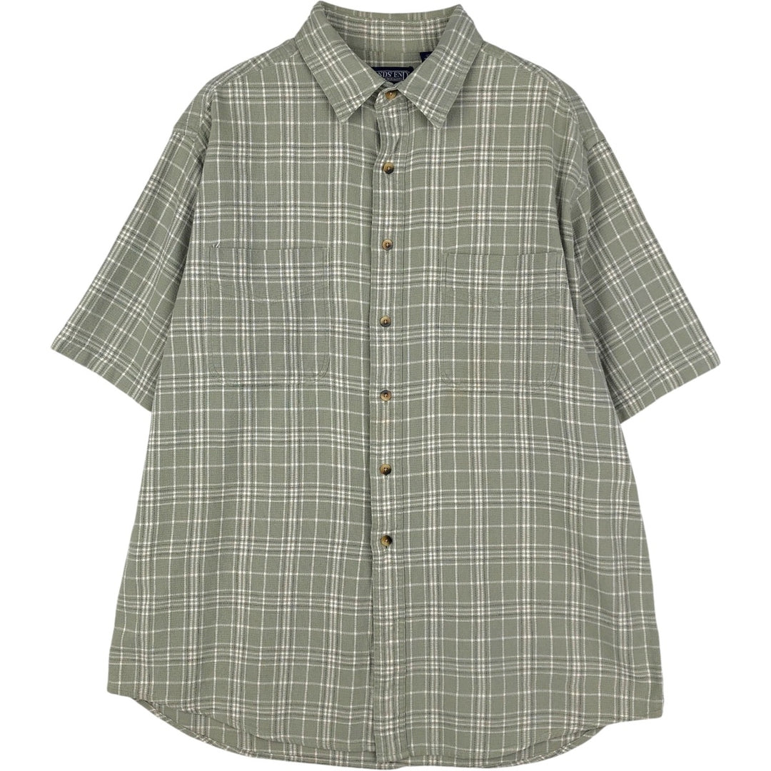 ~2000'S Lands' End Short-Sleeve Cotton Check Shirt, Men's Size L (approx.) cotton green type yellow green Vintage Second Hand