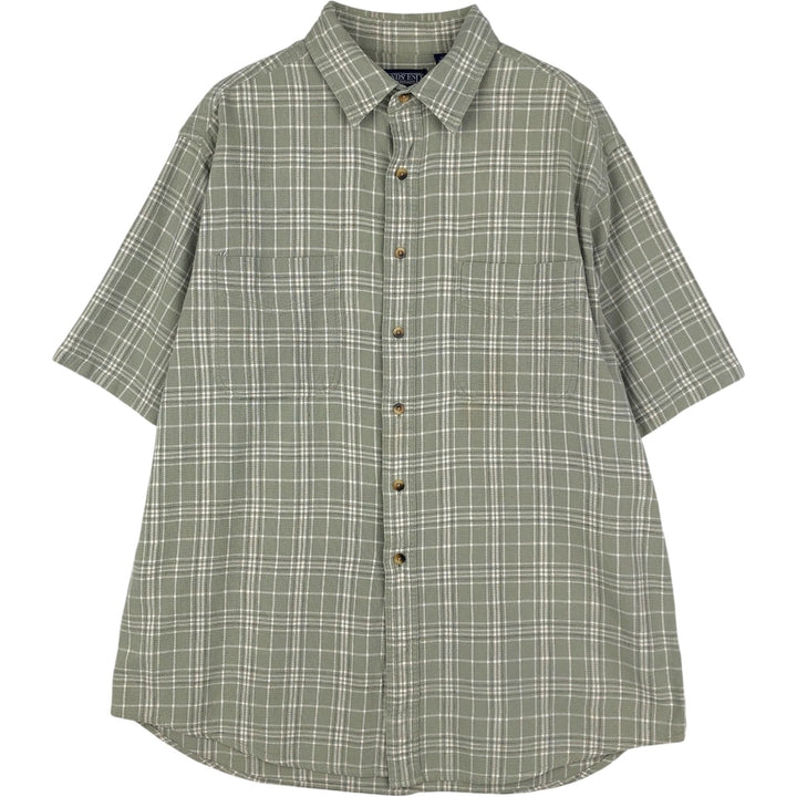 ~2000'S Lands' End Short-Sleeve Cotton Check Shirt, Men's Size L (approx.) cotton green type yellow green Vintage Second Hand