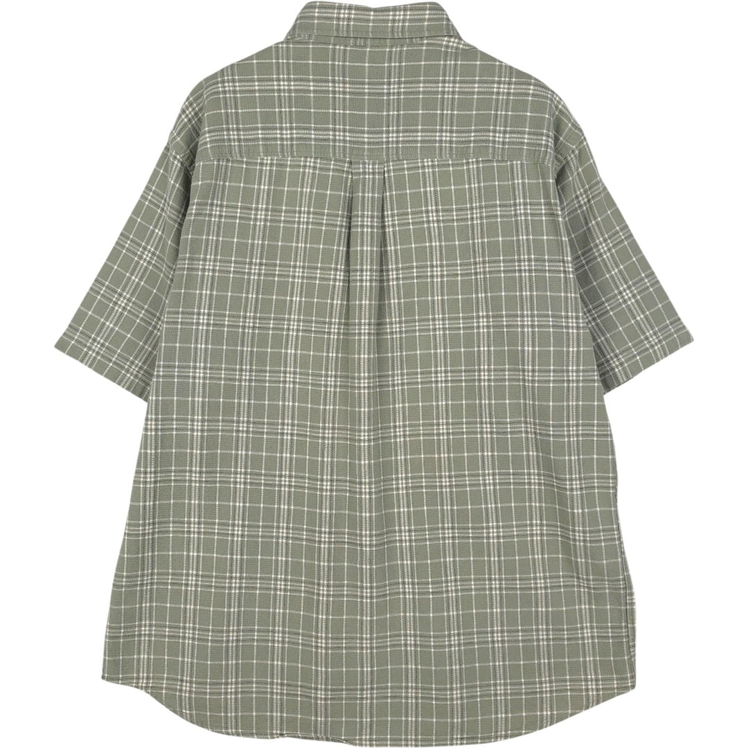 ~2000'S Lands' End Short-Sleeve Cotton Check Shirt, Men's Size L (approx.) cotton green type yellow green Vintage Second Hand