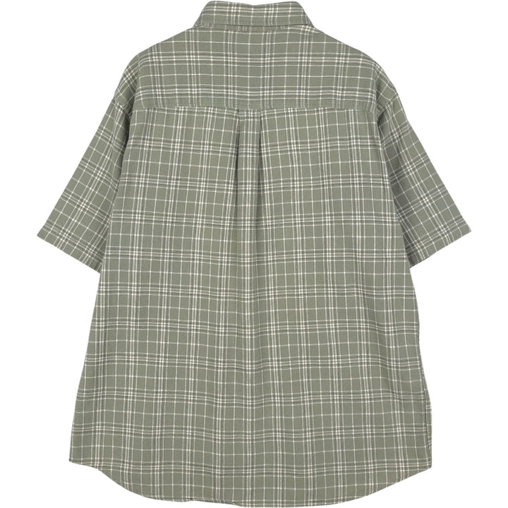 ~2000'S Lands' End Short-Sleeve Cotton Check Shirt, Men's Size L (approx.) cotton green type yellow green Vintage Second Hand