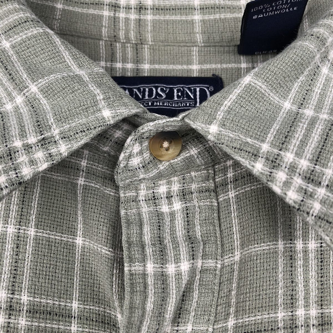 ~2000'S Lands' End Short-Sleeve Cotton Check Shirt, Men's Size L (approx.) cotton green type yellow green Vintage Second Hand