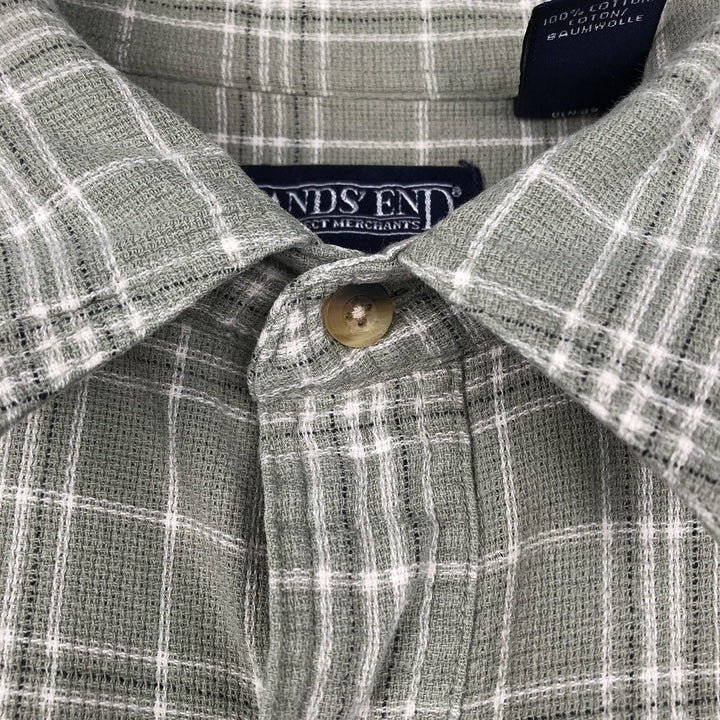 ~2000'S Lands' End Short-Sleeve Cotton Check Shirt, Men's Size L (approx.) cotton green type yellow green Vintage Second Hand