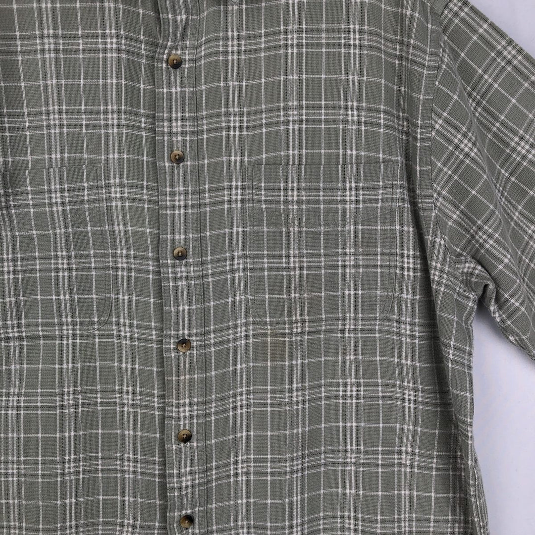 ~2000'S Lands' End Short-Sleeve Cotton Check Shirt, Men's Size L (approx.) cotton green type yellow green Vintage Second Hand