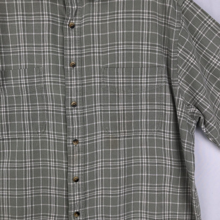 ~2000'S Lands' End Short-Sleeve Cotton Check Shirt, Men's Size L (approx.) cotton green type yellow green Vintage Second Hand