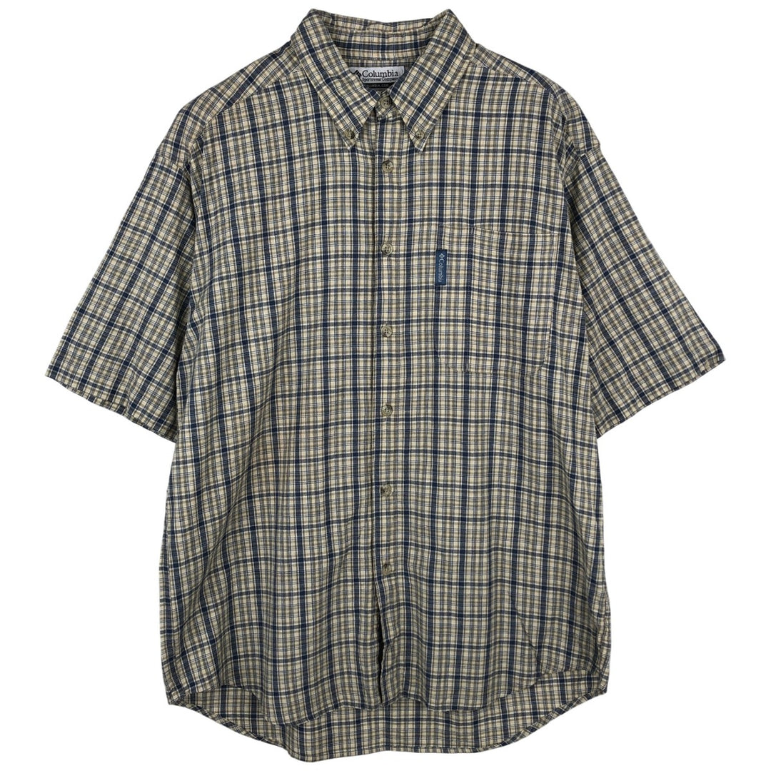 2000'S Columbia Short Sleeve Button-Down Check Shirt, Men's Size Medium cotton navy blue type Vintage Second Hand