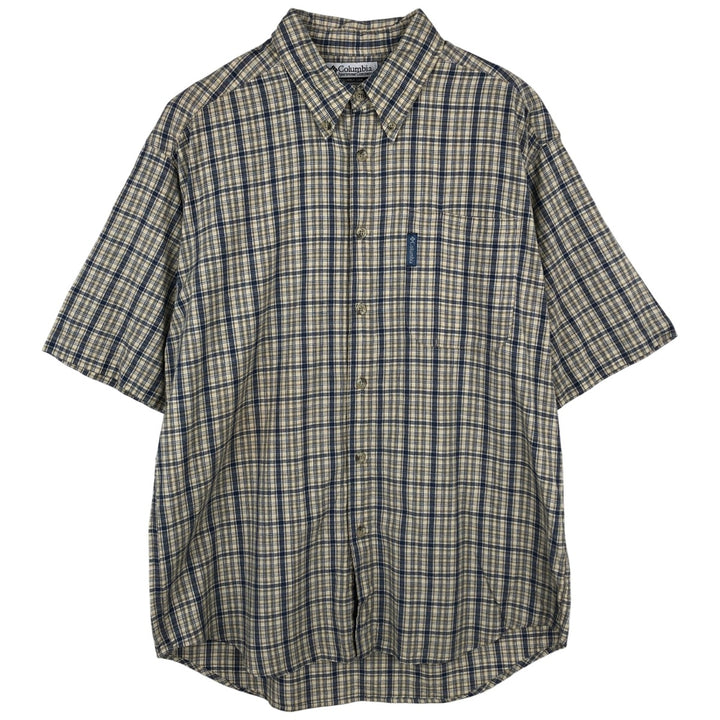 2000'S Columbia Short Sleeve Button-Down Check Shirt, Men's Size Medium cotton navy blue type Vintage Second Hand